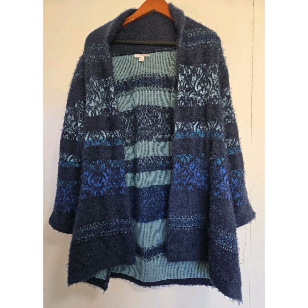 Isaac Mizrahi Live Cardigan Womens S Sweater Boho Winter Comfort Striped Blue